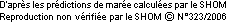 D'après les prédictions de marée calculées par le SHOM © - Autorisation de reproduction n°195/2002 - La reproduction n'a pas fait l'objet de vérification par le SHOM. Les prédictions fournies ne remplacent pas celles des documents officiels.